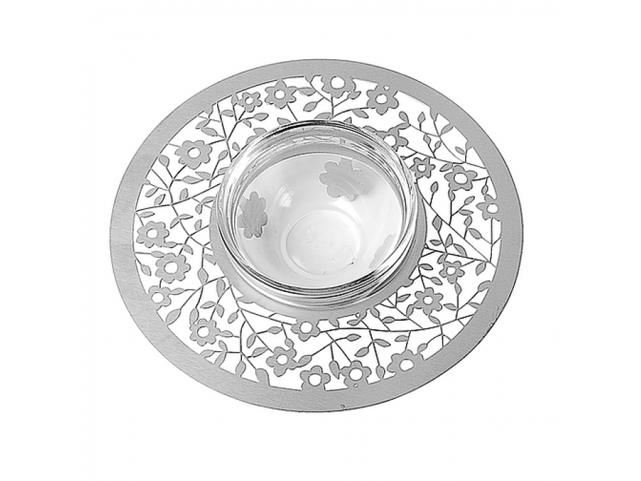 Plato de miel en vidrio y adornos en metal plateado