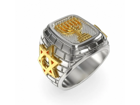 Anillo en Oro y Plata con Menorah para Hombre