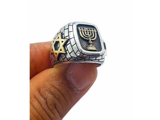 Anillo en Oro y Plata con Menorah para Hombre