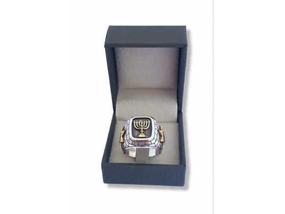 Anillo en Oro y Plata con Menorah para Hombre