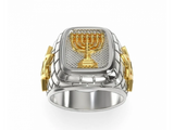 Anillo en Oro y Plata con Menorah para Hombre
