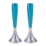 Candelabros de Shabat realizados en aluminio de color turquesa y plateado - Compraenisrael