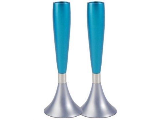 Candelabros de Shabat realizados en aluminio de color turquesa y plateado - Compraenisrael