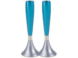 Candelabros de Shabat realizados en aluminio de color turquesa y plateado - Compraenisrael