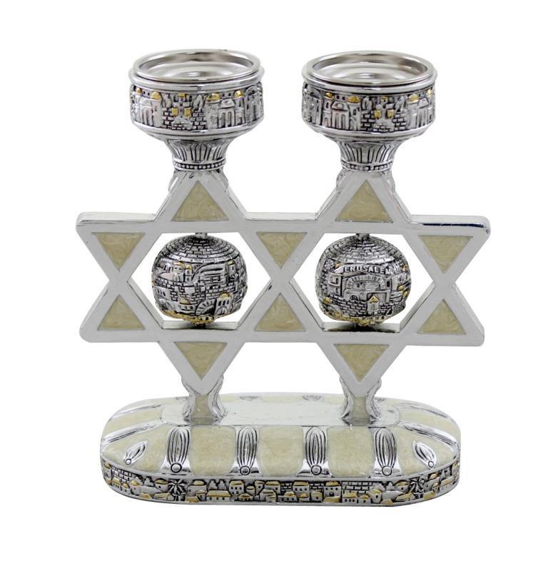 Candelabros decorados con la Estrella de David y grabados con Jerusalén - Compraenisrael