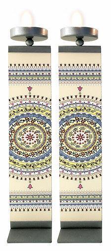 Candelabros de metal y vidrio templado con diseño de mandalas multicolores - Compraenisrael