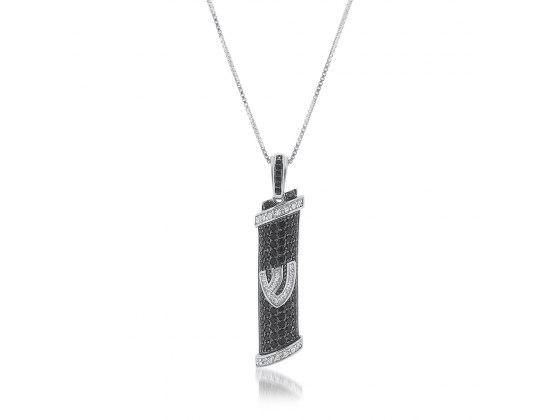 Collar de Mezuzah en plata con baño de circonita negra - Compraenisrael