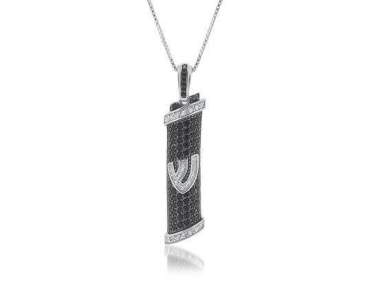 Collar de Mezuzah en plata con baño de circonita negra - Compraenisrael