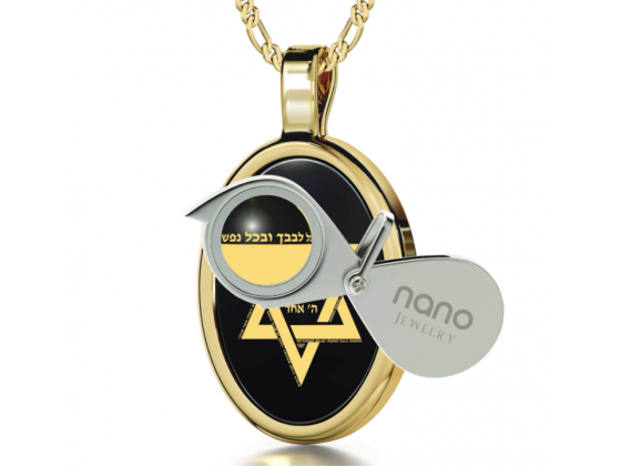 Collar de ónix y oro vermeil con la Estrella de David y grabado el Shemá Israel - Compraenisrael