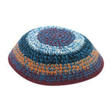 Kipá azul de tejido de punto con líneas multicolores - Compraenisrael