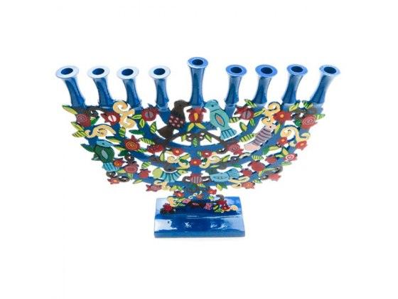 Menorah de Janucá con decorado de Granadas y Pájaros - Compraenisrael