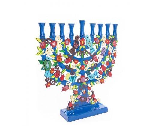Menorah de Janucá con decorado de Granadas y Pájaros - Compraenisrael