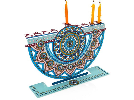 Menorah de Janucá en Acero Inoxidable Multicolor