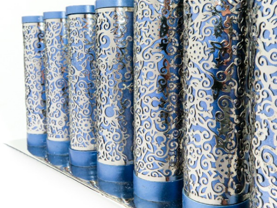 Menorah de Janucá en aluminio Tubular Azul