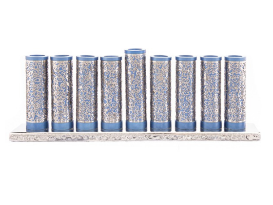 Menorah de Janucá en aluminio Tubular Azul