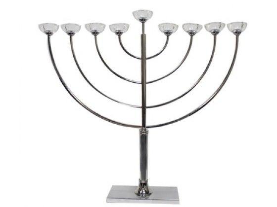 Menorah de Janucá niquelada con candelabros de cristal - Compraenisrael