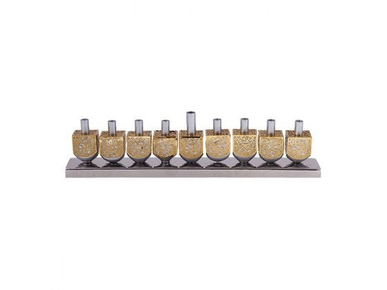 Menorah de Janucá realizada con Dreidels en Aluminio