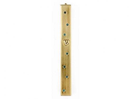 Mezuzá de metal con adornos turquesa hechos a mano - Compraenisrael