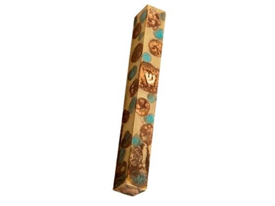 Mezuzá de metal con manchas color turquesa hechos a mano - Compraenisrael