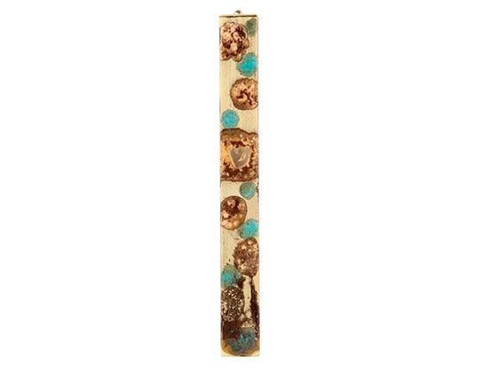 Mezuzá de metal con manchas color turquesa hechos a mano - Compraenisrael