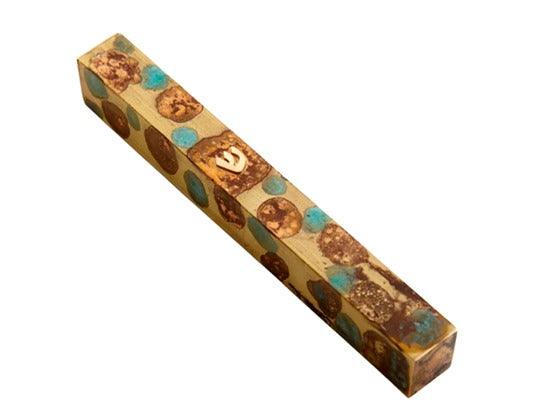 Mezuzá de metal con manchas color turquesa hechos a mano - Compraenisrael