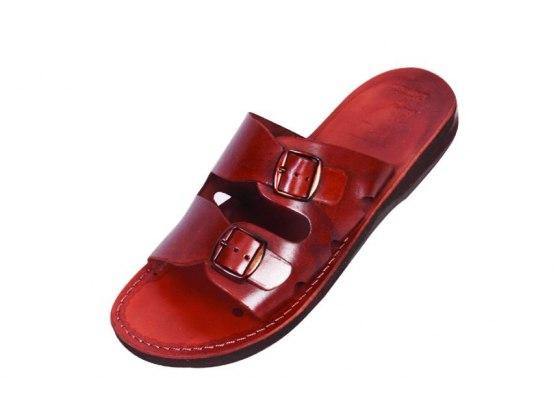 Sandalia de cuero con doble hebilla confeccionadas a mano Adar para hombre - Compraenisrael