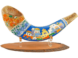Shofar corto pintado a mano por Sarit Romano L - Jerusalén celeste - Compraenisrael