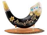 Shofar corto pintado a mano por Sarit Romano L - Jerusalén negro - Compraenisrael