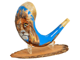 Shofar corto pintado a mano por Sarit Romano L - León  de Judá celeste - Compraenisrael