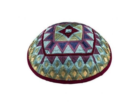 Talit bordado con diseño de cuadrados multicolores con Kipa - Compraenisrael