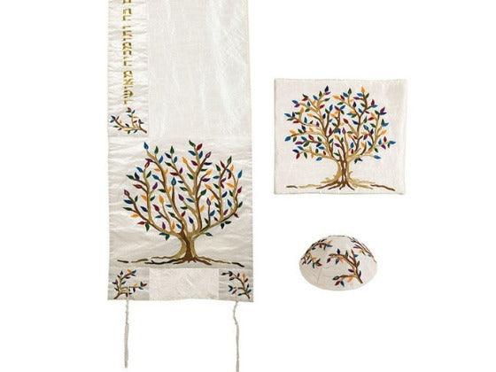 Talit bordado con el Árbol de la Vida multicolor y con Kipa - Compraenisrael