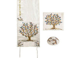Talit bordado con el Árbol de la Vida multicolor y con Kipa - Compraenisrael