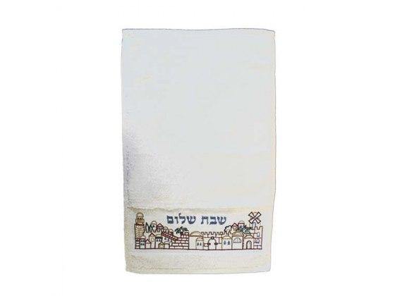 Toalla de manos en algodón bordada con Shabat Shalom - Compraenisrael