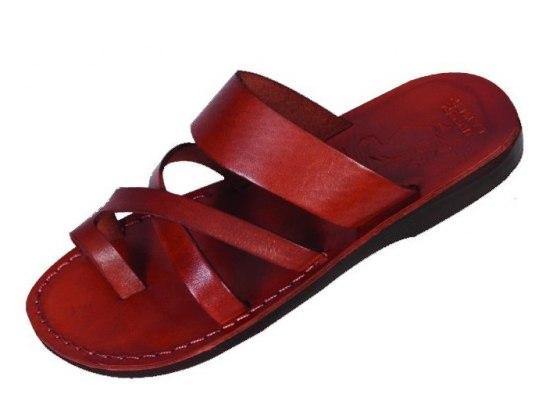 Sandalia de cuero con dedo pulgar y tira ancha confeccionadas a mano Shulamit para hombre - Compraenisrael