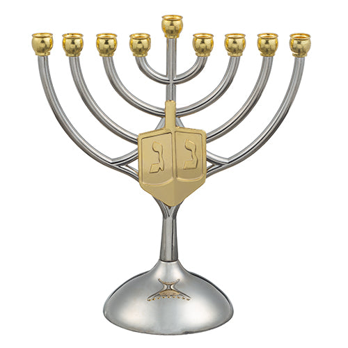 Menorah de Janucá con Dreidel dorado