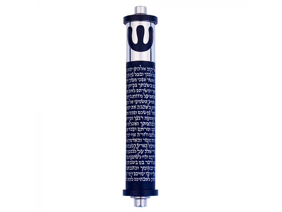 Mezuzá con Shema Israel y letra Shin, color negro