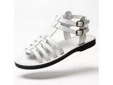 Open front leather sandal with double straps and buckles made by hand Irit
