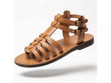 Open front leather sandal with double straps and buckles made by hand Irit