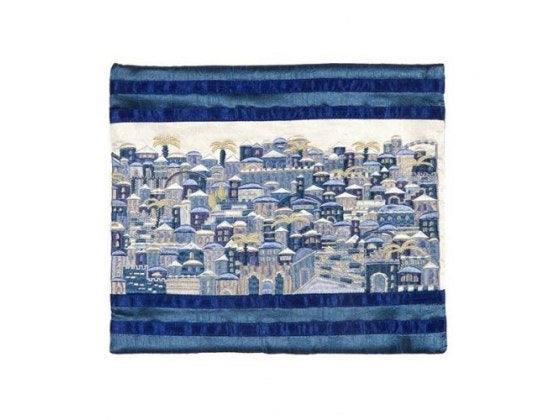 Bolsa de Talit bordado con Jerusalem azul - Compraenisrael