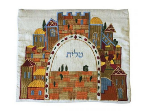 Bolsa de Talit bordado con Jerusalén en Blanco