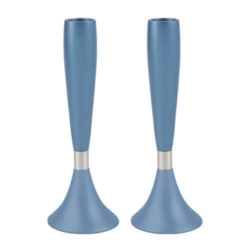 Candelabros de Shabat realizados en aluminio de color azul - Compraenisrael