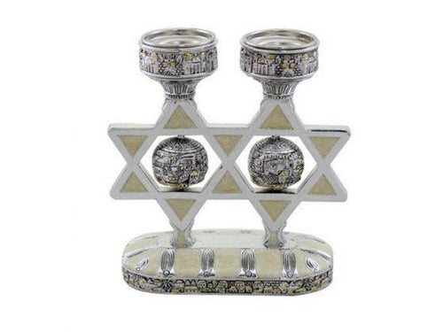 Candelabros decorados con la Estrella de David y grabados con Jerusalén - Compraenisrael