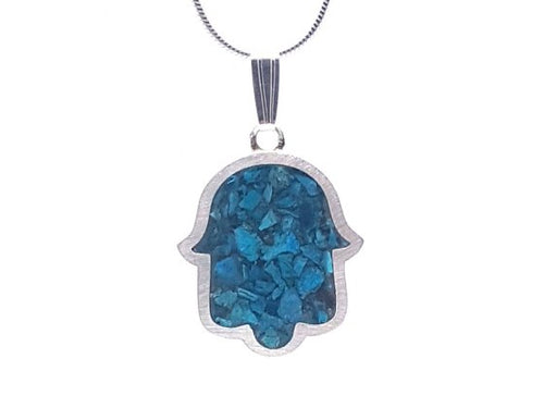 Sterling Silver Hamsa Necklace with Eilat Stone