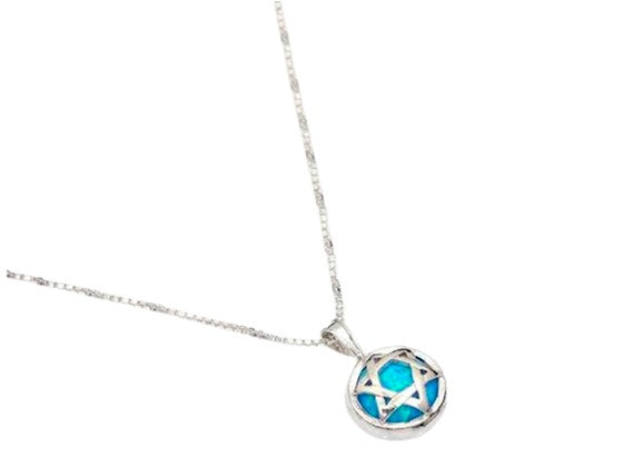Collar con la Estrella de David en plata sobre piedra de ópalo - Compraenisrael