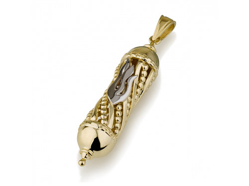 14K Gold Mezuzah Necklace with Dot Design
