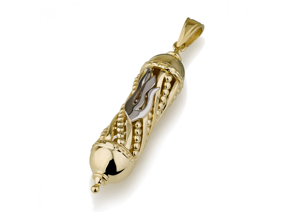14K Gold Mezuzah Necklace with Dot Design