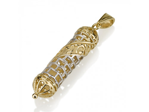 Mezuzah necklace in 18k gold with the Western Wall and the Shema