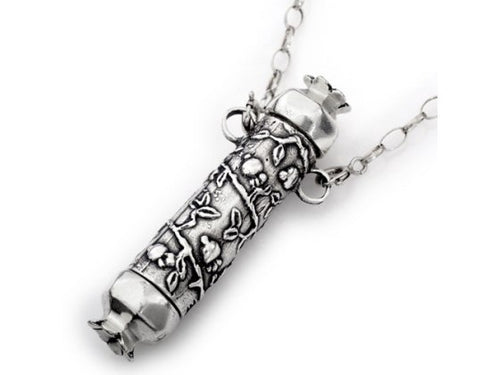 Mezuzah Necklace in Sterling Silver with Pomegranates