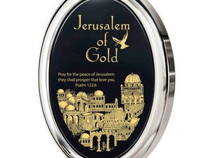 Collar de onix con marco de plata con motivo Jerusalén de Oro y salmo 22 - Compraenisrael