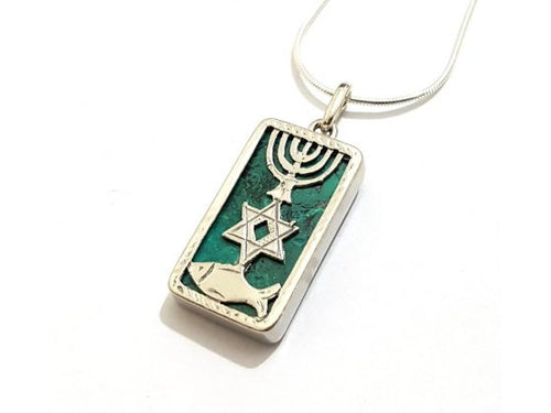 Silver Necklace with Messianic Seal and Eilat Stone